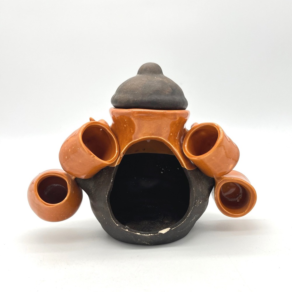 Vintage Mexican Pottery Chocolate Pot Set 5‎ Cups Folk Art Clay